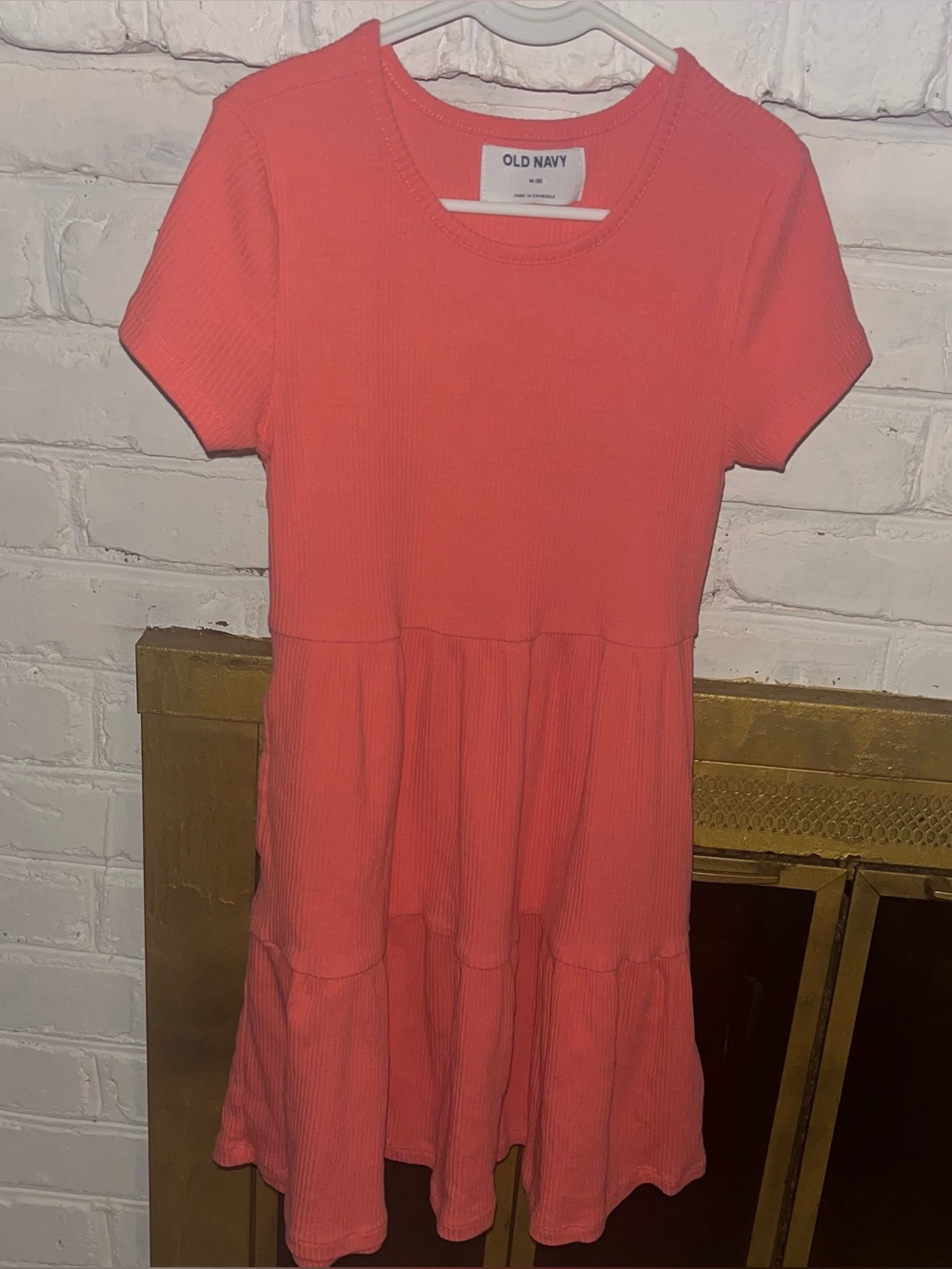 Old Navy Girls Ribbed Tiered Short Sleeve Dress Coral Pink Size M 8